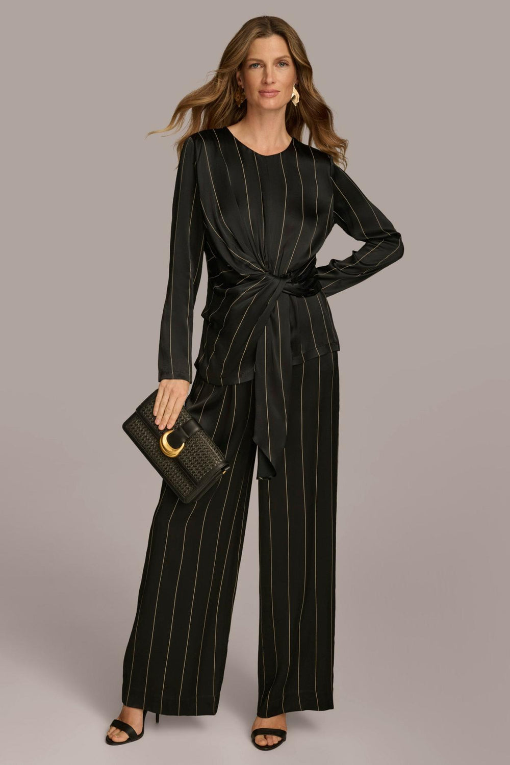 Donna Karan Sweaters And Tops | Women PINSTRIPE TIE WAIST TOP Black