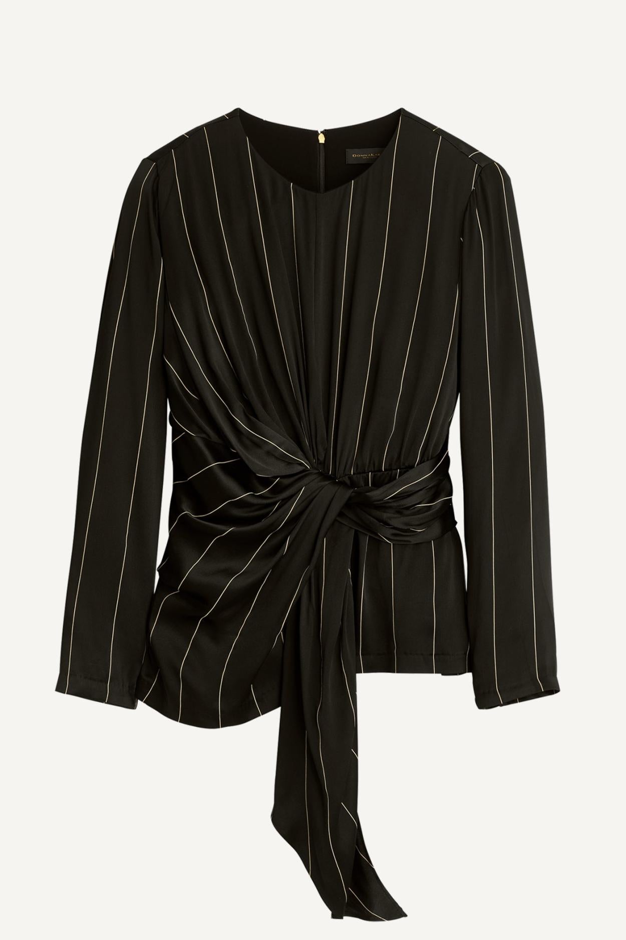 Donna Karan Sweaters And Tops | Women PINSTRIPE TIE WAIST TOP Black