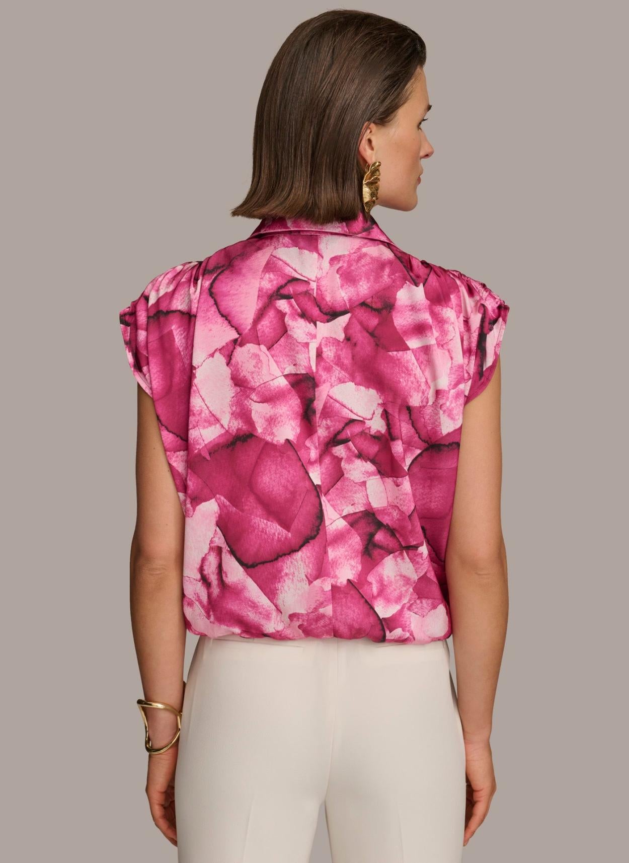 Donna Karan Sweaters And Tops | Women PRINT CINCHED SHOULDER BLOUSE Cactus Flower
