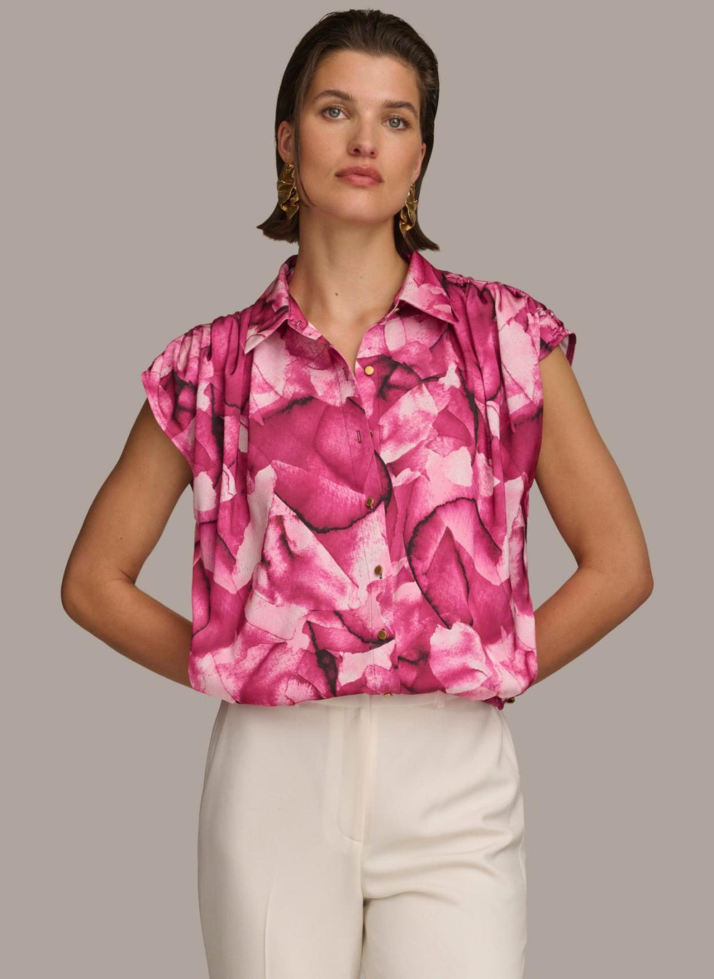 Donna Karan Sweaters And Tops | Women PRINT CINCHED SHOULDER BLOUSE Cactus Flower