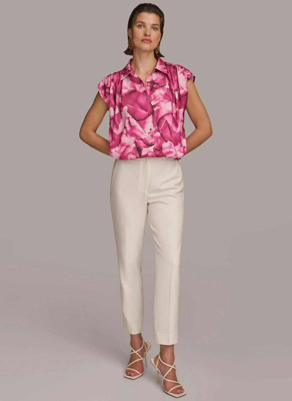 Donna Karan Sweaters And Tops | Women PRINT CINCHED SHOULDER BLOUSE Cactus Flower