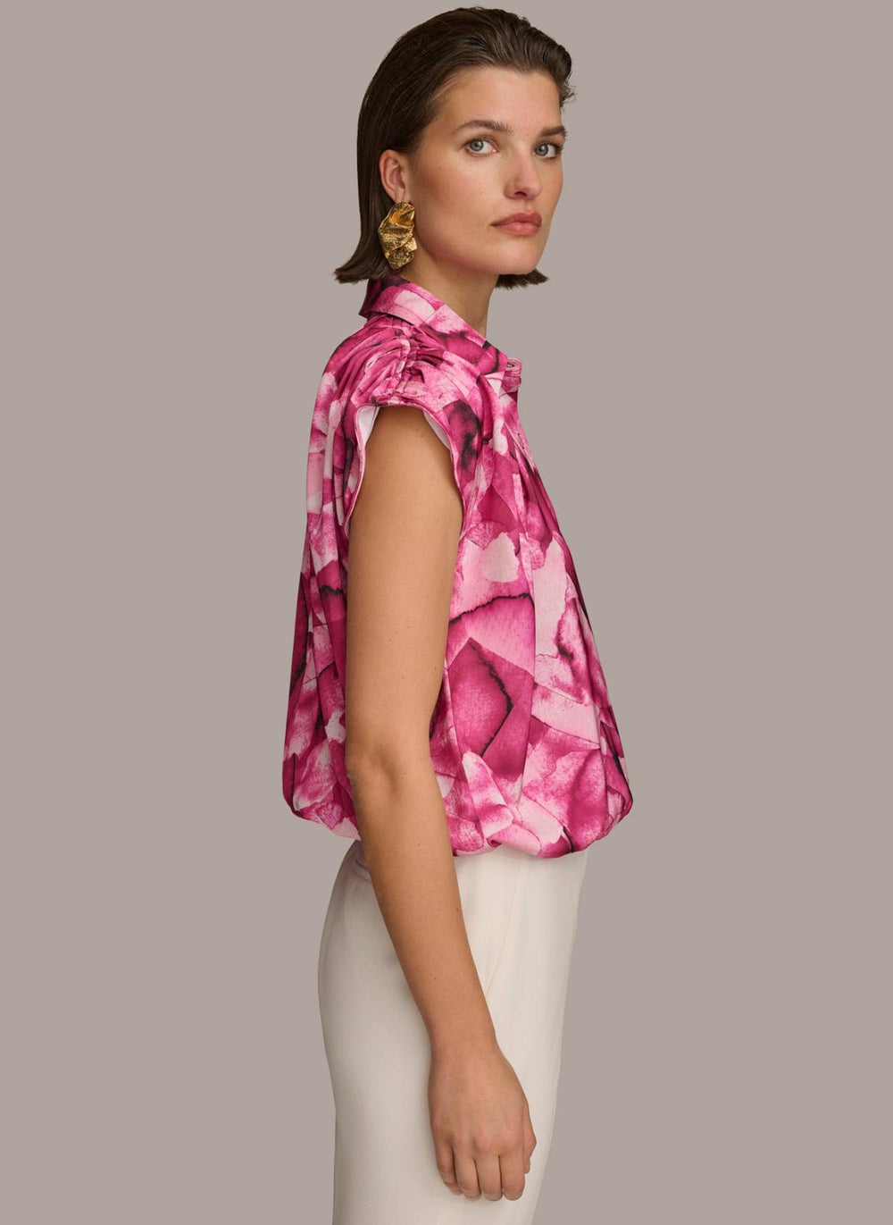 Donna Karan Sweaters And Tops | Women PRINT CINCHED SHOULDER BLOUSE Cactus Flower