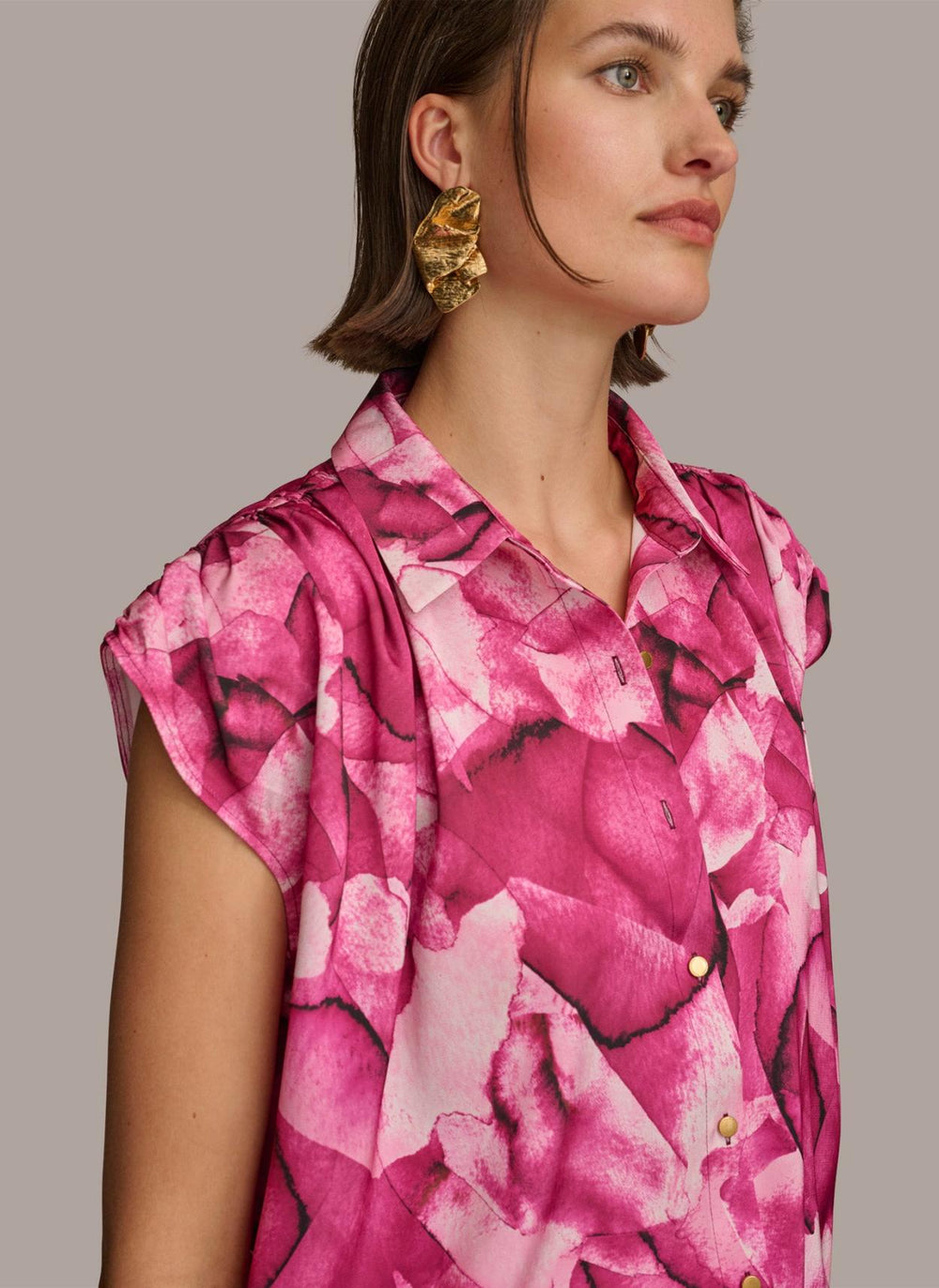 Donna Karan Sweaters And Tops | Women PRINT CINCHED SHOULDER BLOUSE Cactus Flower
