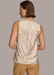 Donna Karan Sweaters And Tops | Women PRINT DRAPE NECK TOP Cream/fawn Multi