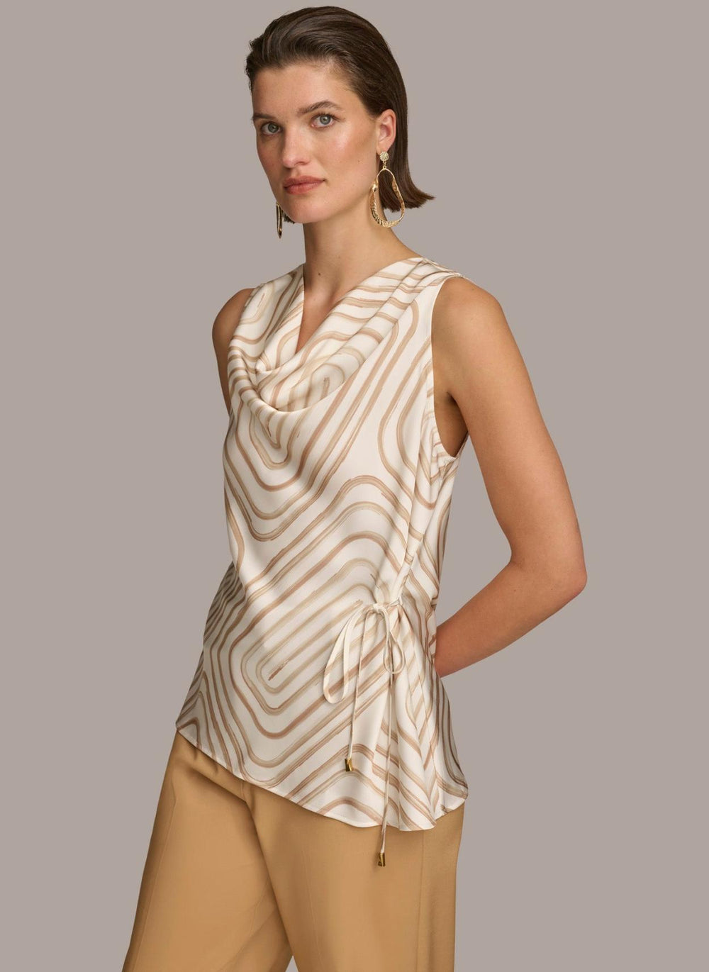 Donna Karan Sweaters And Tops | Women PRINT DRAPE NECK TOP Cream/fawn Multi