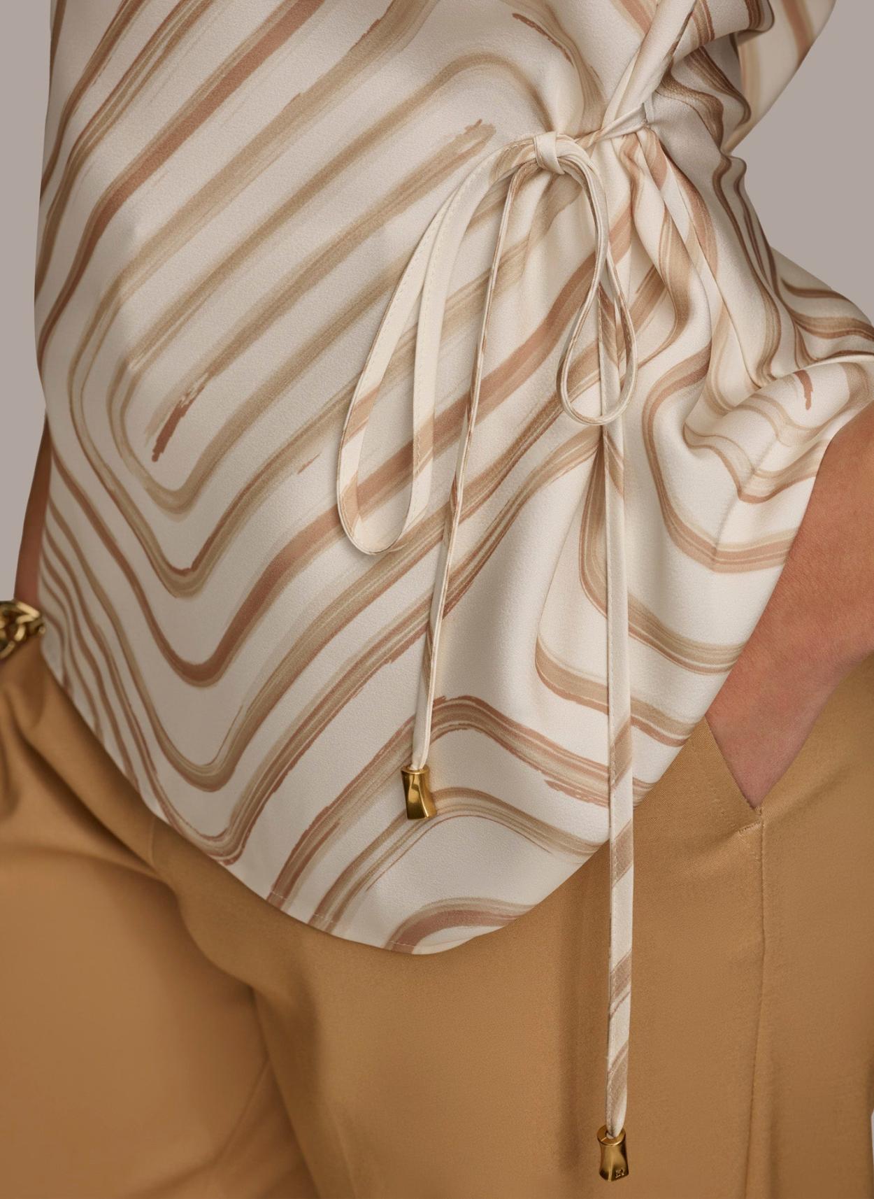 Donna Karan Sweaters And Tops | Women PRINT DRAPE NECK TOP Cream/fawn Multi