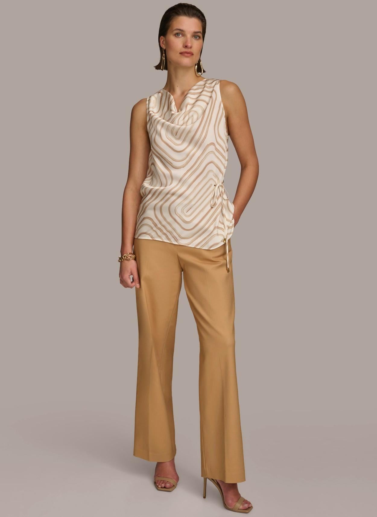 Donna Karan Sweaters And Tops | Women PRINT DRAPE NECK TOP Cream/fawn Multi