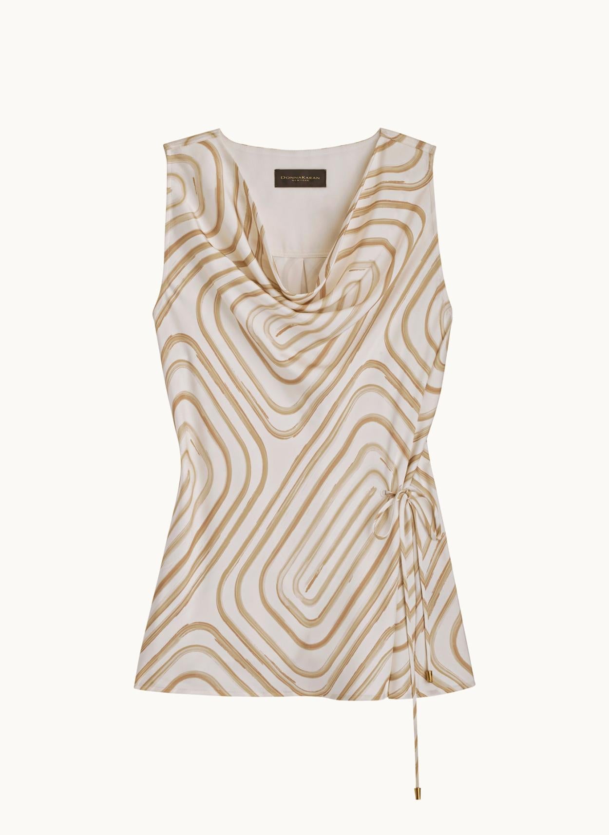 Donna Karan Sweaters And Tops | Women PRINT DRAPE NECK TOP Cream/fawn Multi