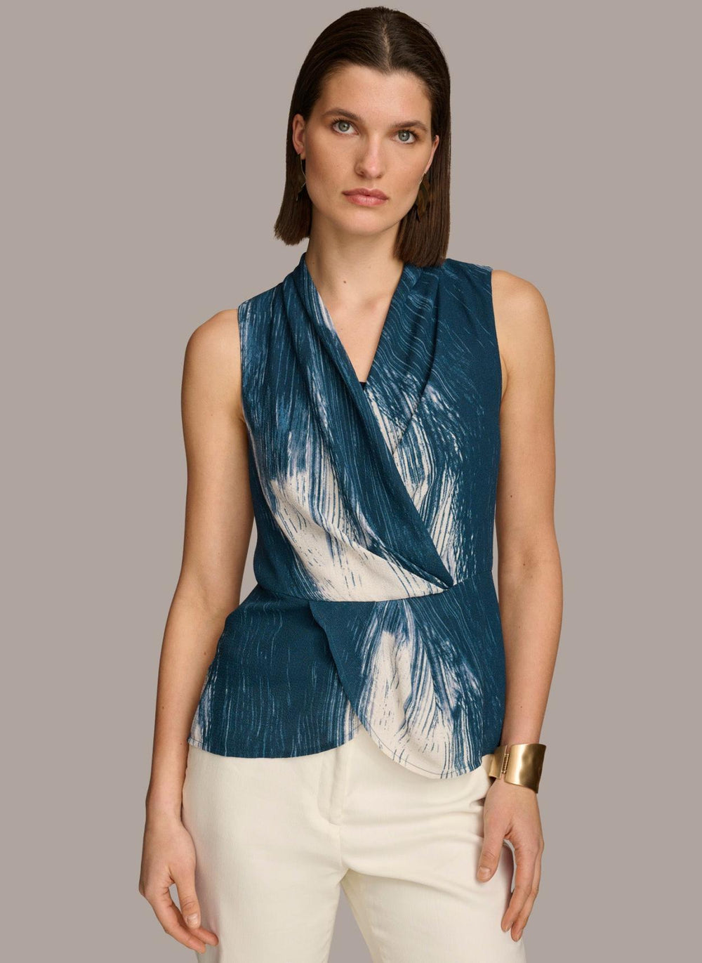 Donna Karan Sweaters And Tops | Women PRINT DRAPE TOP Tide Multi