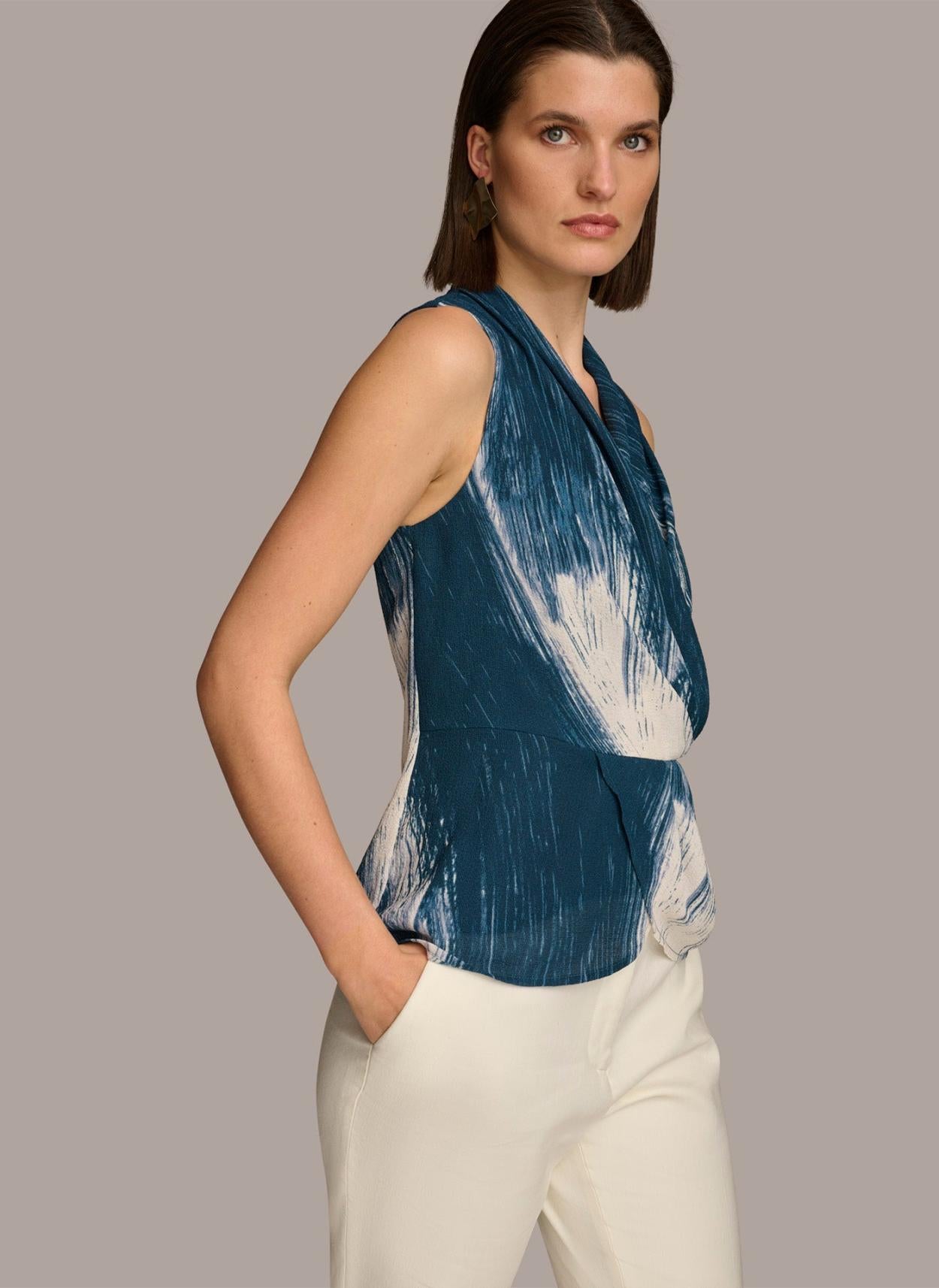Donna Karan Sweaters And Tops | Women PRINT DRAPE TOP Tide Multi