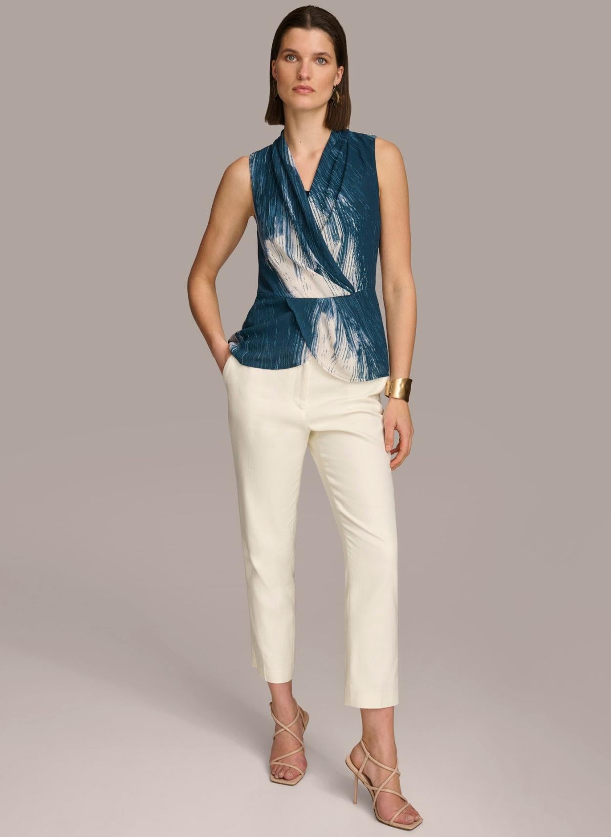 Donna Karan Sweaters And Tops | Women PRINT DRAPE TOP Tide Multi