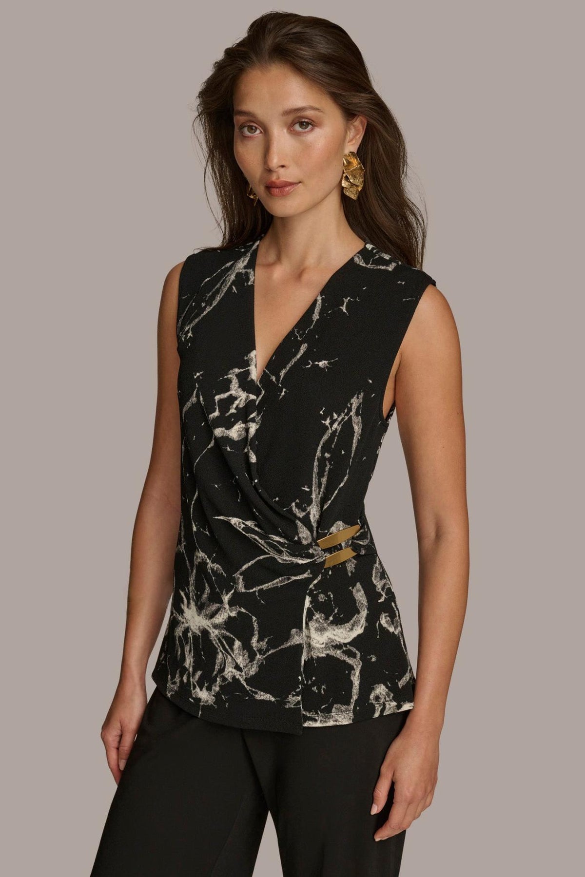 Donna Karan Sweaters And Tops | Women PRINT FAUX WRAP WITH BAR HARDWARE Black