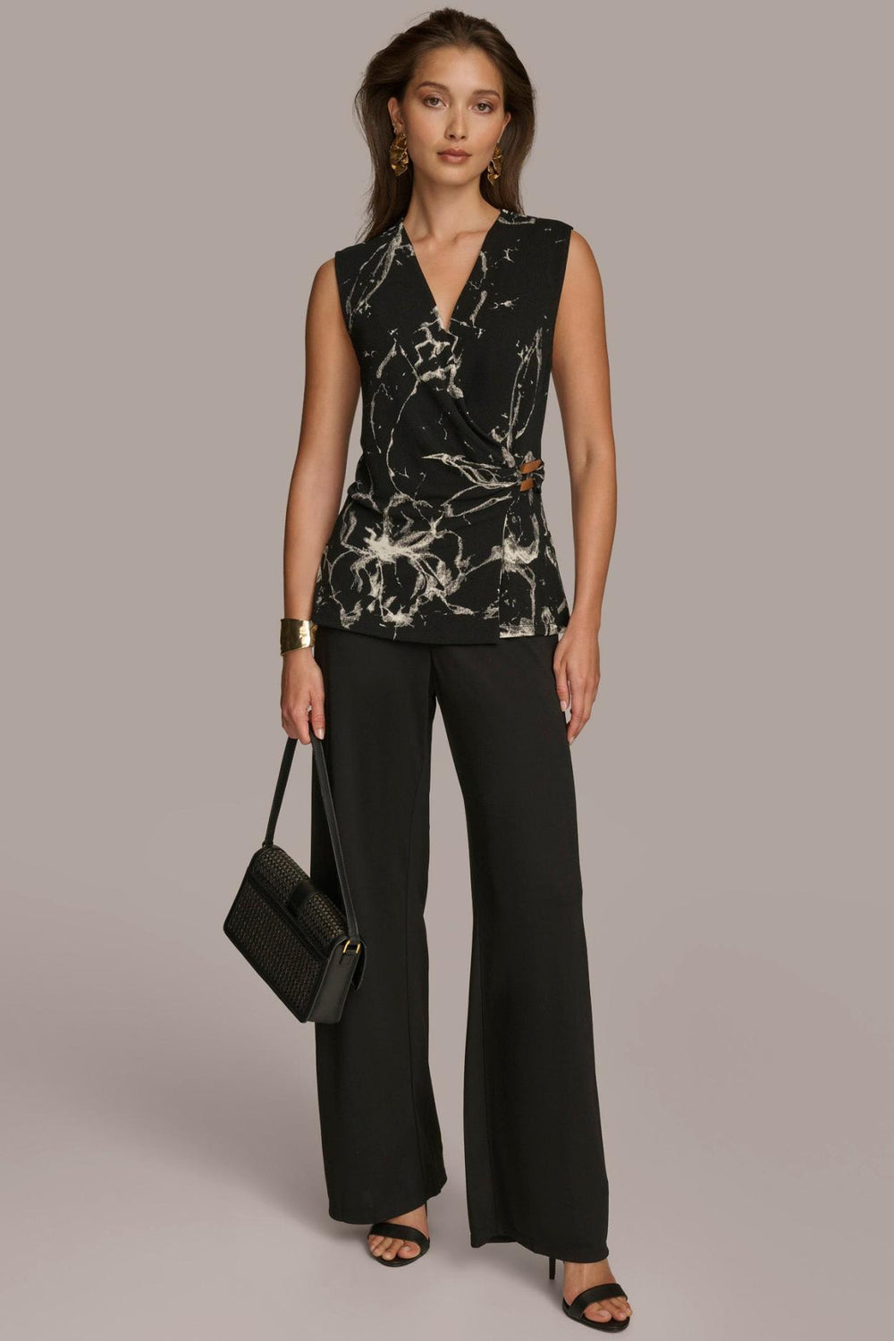 Donna Karan Sweaters And Tops | Women PRINT FAUX WRAP WITH BAR HARDWARE Black