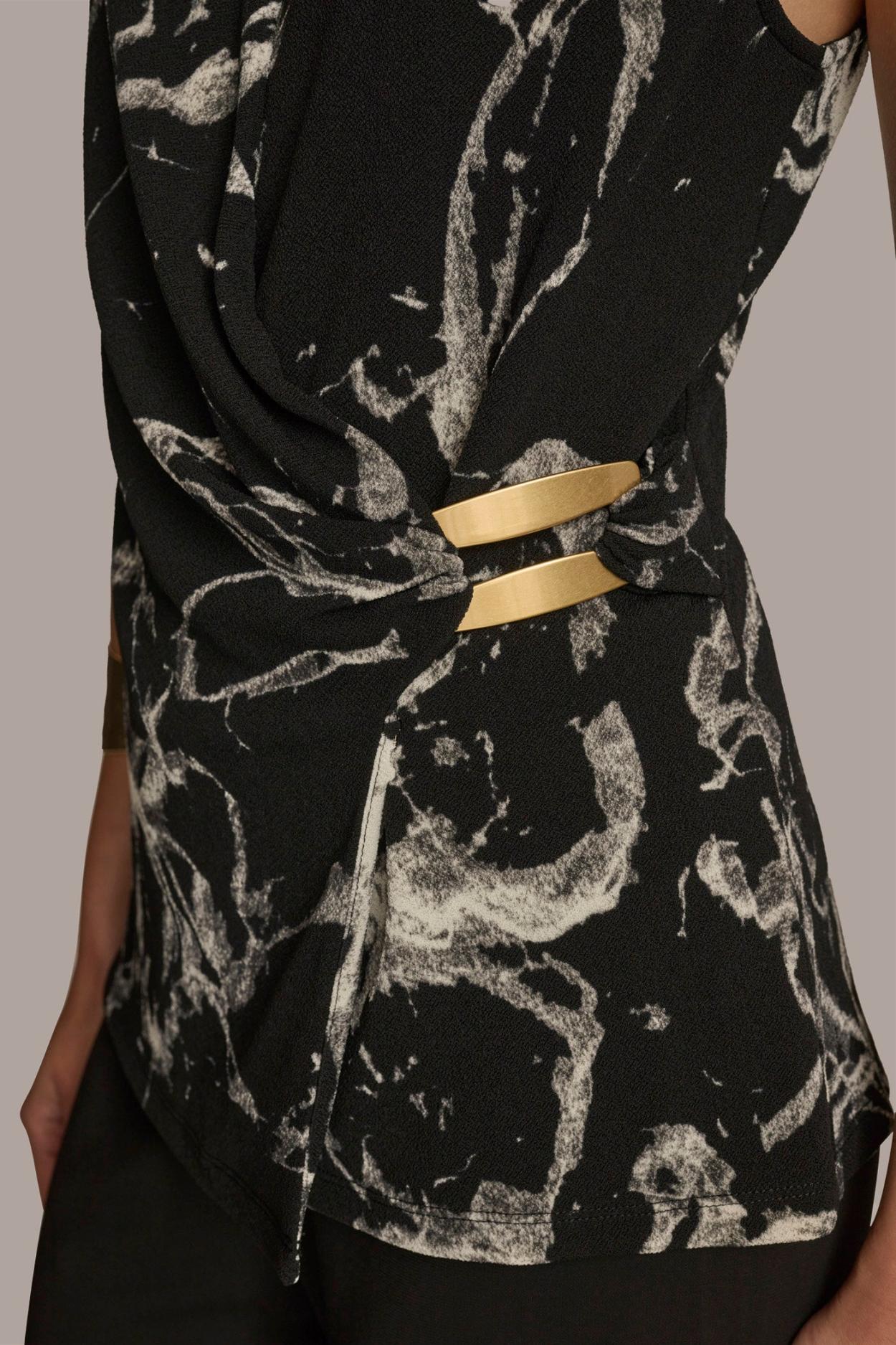 Donna Karan Sweaters And Tops | Women PRINT FAUX WRAP WITH BAR HARDWARE Black