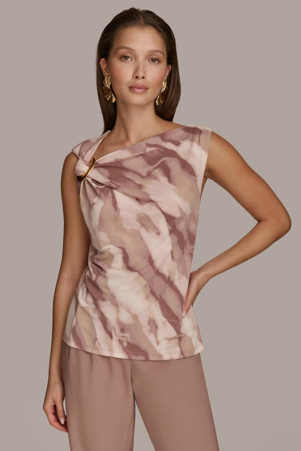 Donna Karan Sweaters And Tops | Women PRINT SHOULDER TWIST HARDWARE TOP Mink Combo