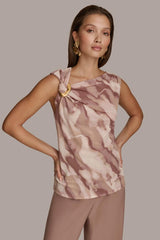 Donna Karan Sweaters And Tops | Women PRINT SHOULDER TWIST HARDWARE TOP Mink Combo
