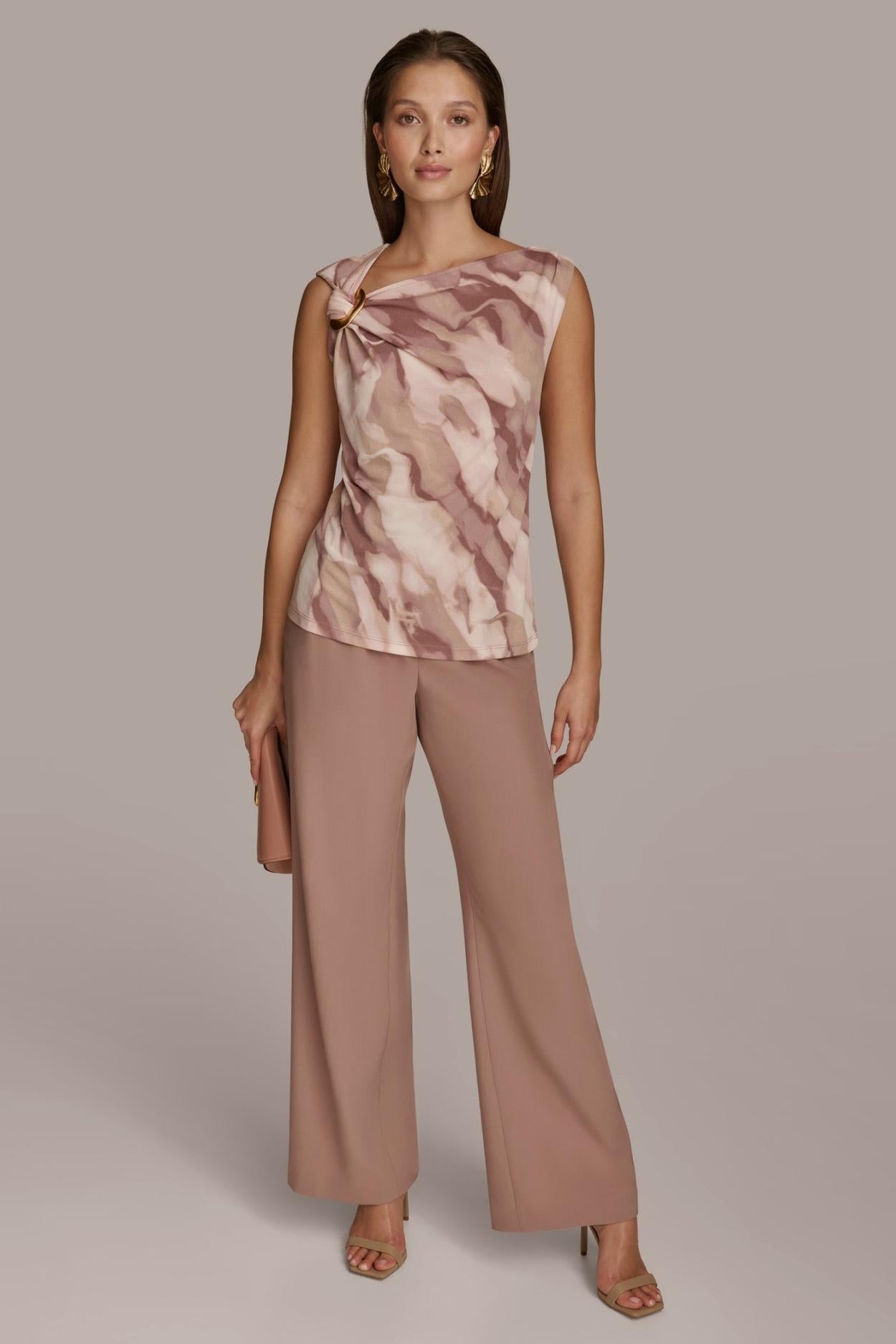 Donna Karan Sweaters And Tops | Women PRINT SHOULDER TWIST HARDWARE TOP Mink Combo