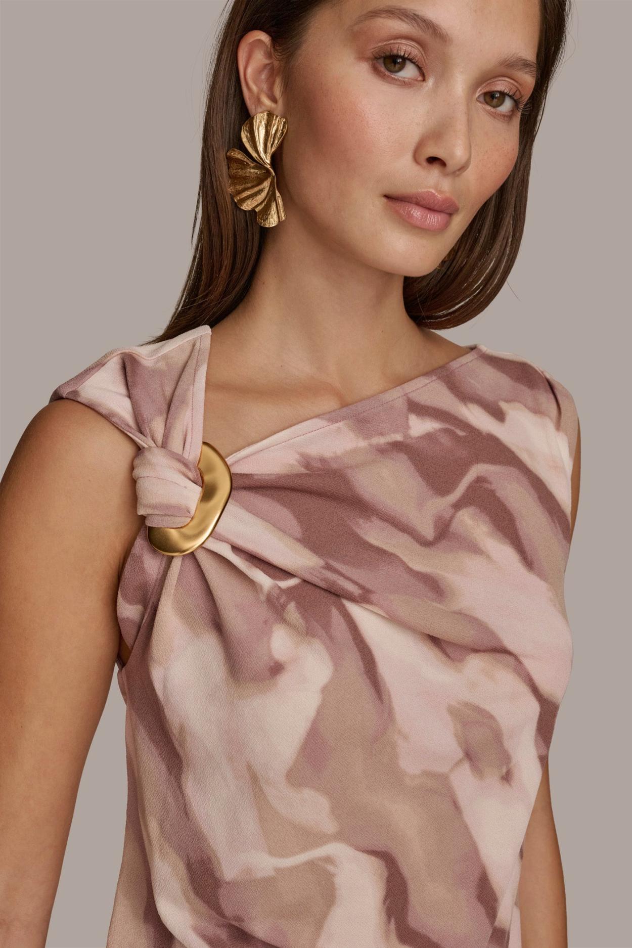 Donna Karan Sweaters And Tops | Women PRINT SHOULDER TWIST HARDWARE TOP Mink Combo