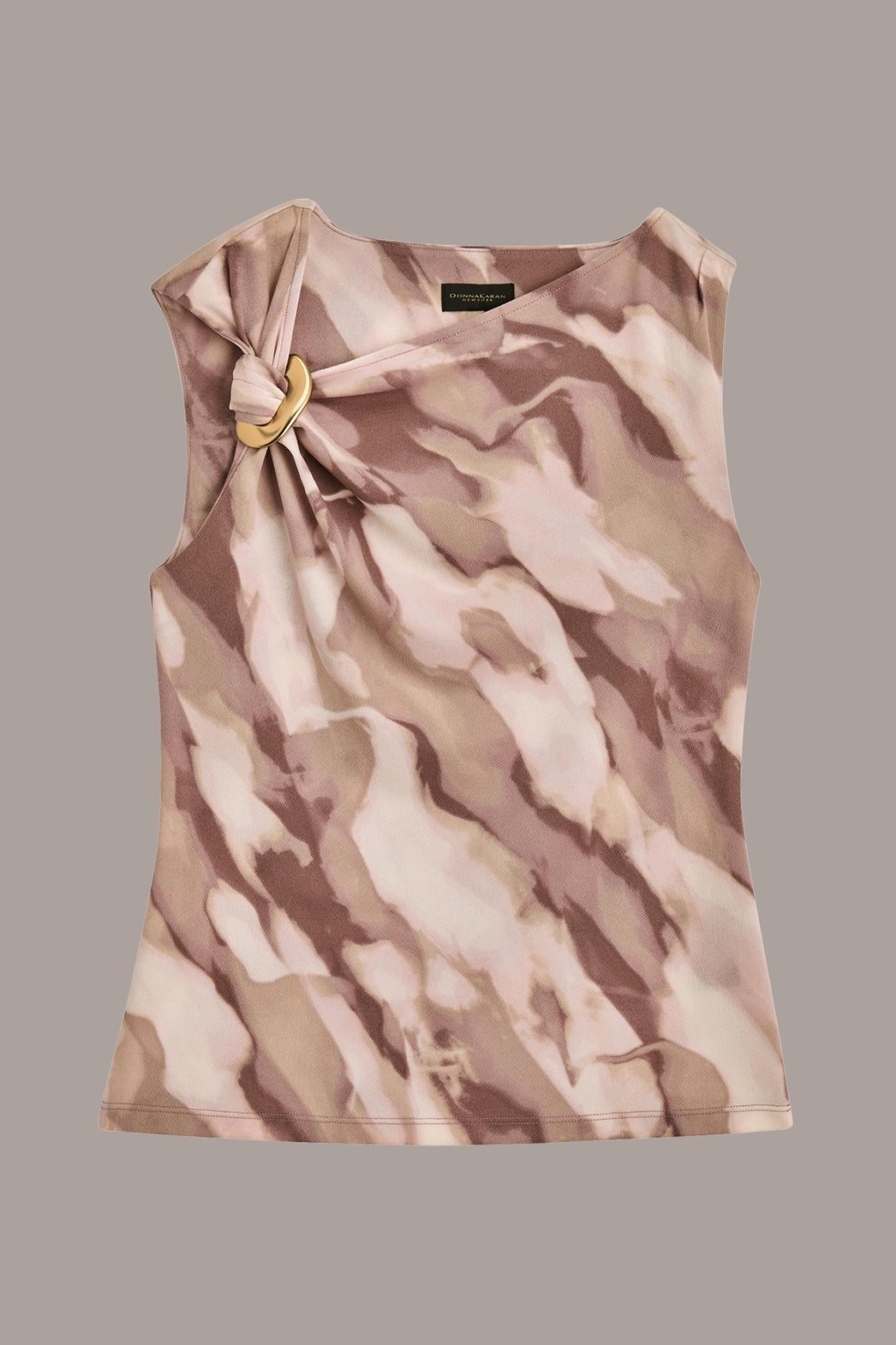 Donna Karan Sweaters And Tops | Women PRINT SHOULDER TWIST HARDWARE TOP Mink Combo