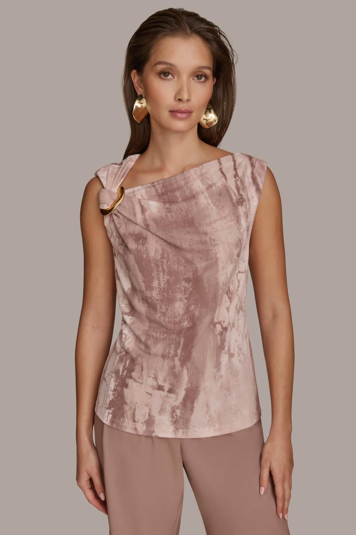 Donna Karan Sweaters And Tops | Women PRINT SHOULDER TWIST HARDWARE TOP Mink Multi