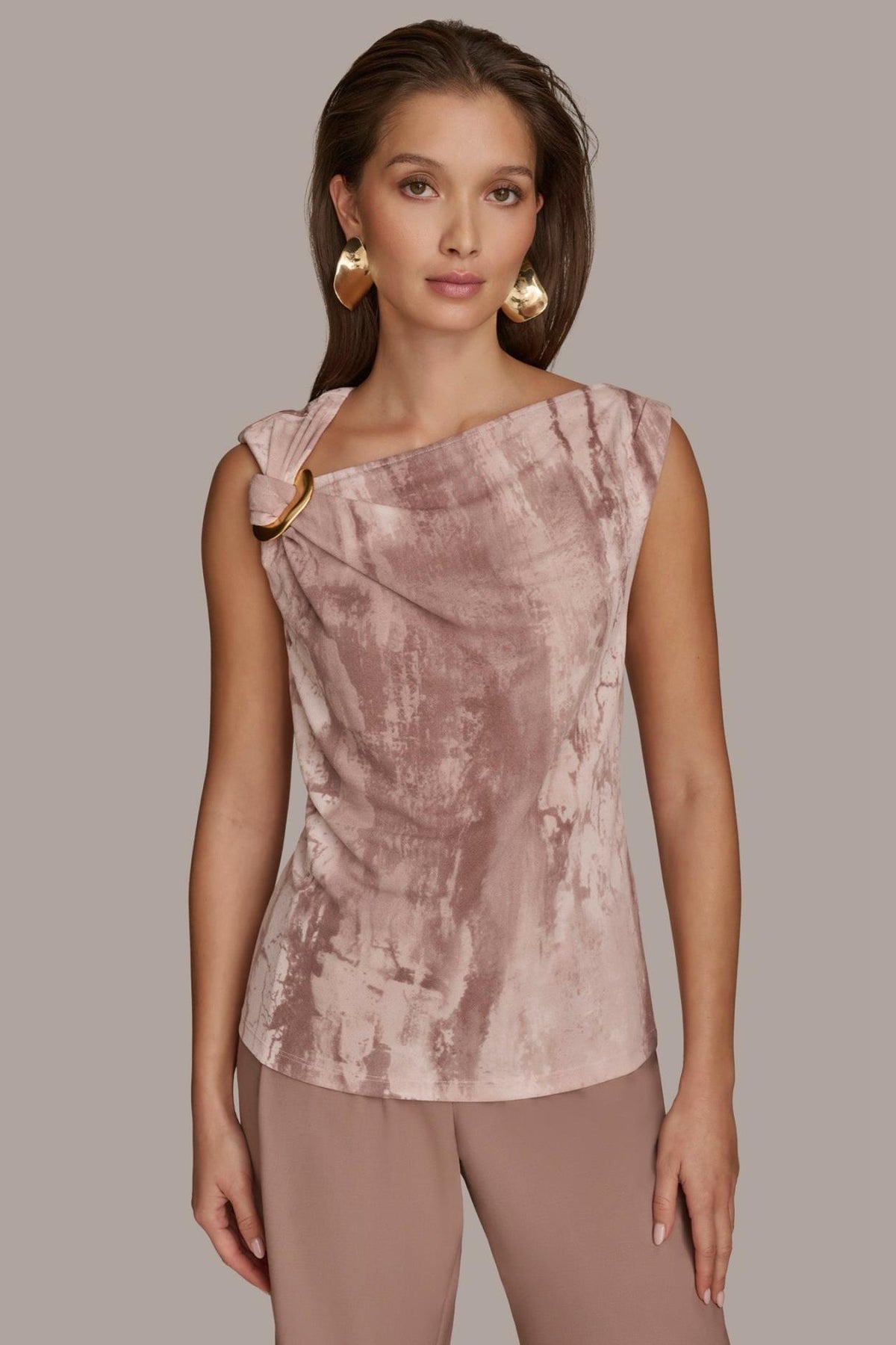 Donna Karan Sweaters And Tops | Women PRINT SHOULDER TWIST HARDWARE TOP Mink Multi