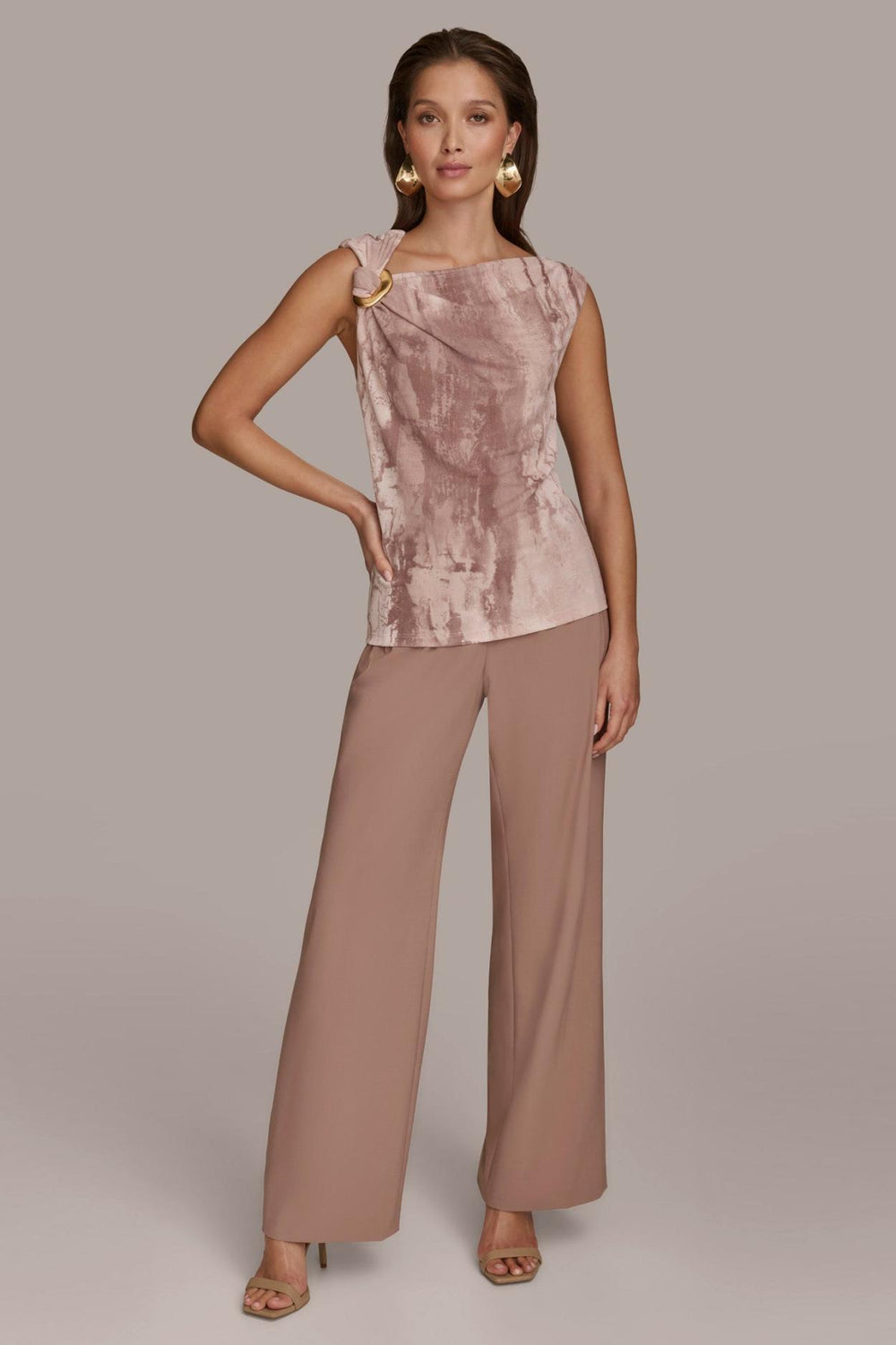 Donna Karan Sweaters And Tops | Women PRINT SHOULDER TWIST HARDWARE TOP Mink Multi