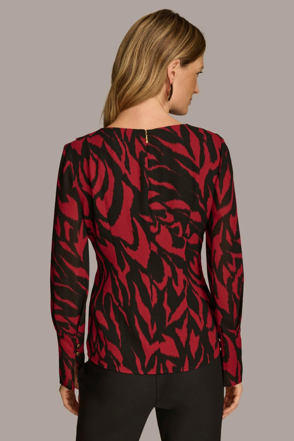 Donna Karan Sweaters And Tops | Women PRINT WIDE CUFF TOP Red/black Multi