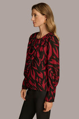Donna Karan Sweaters And Tops | Women PRINT WIDE CUFF TOP Red/black Multi