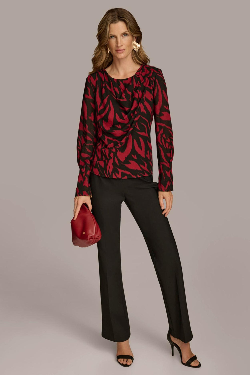 Donna Karan Sweaters And Tops | Women PRINT WIDE CUFF TOP Red/black Multi