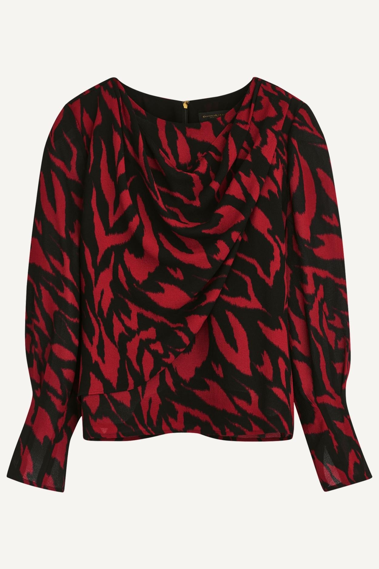 Donna Karan Sweaters And Tops | Women PRINT WIDE CUFF TOP Red/black Multi