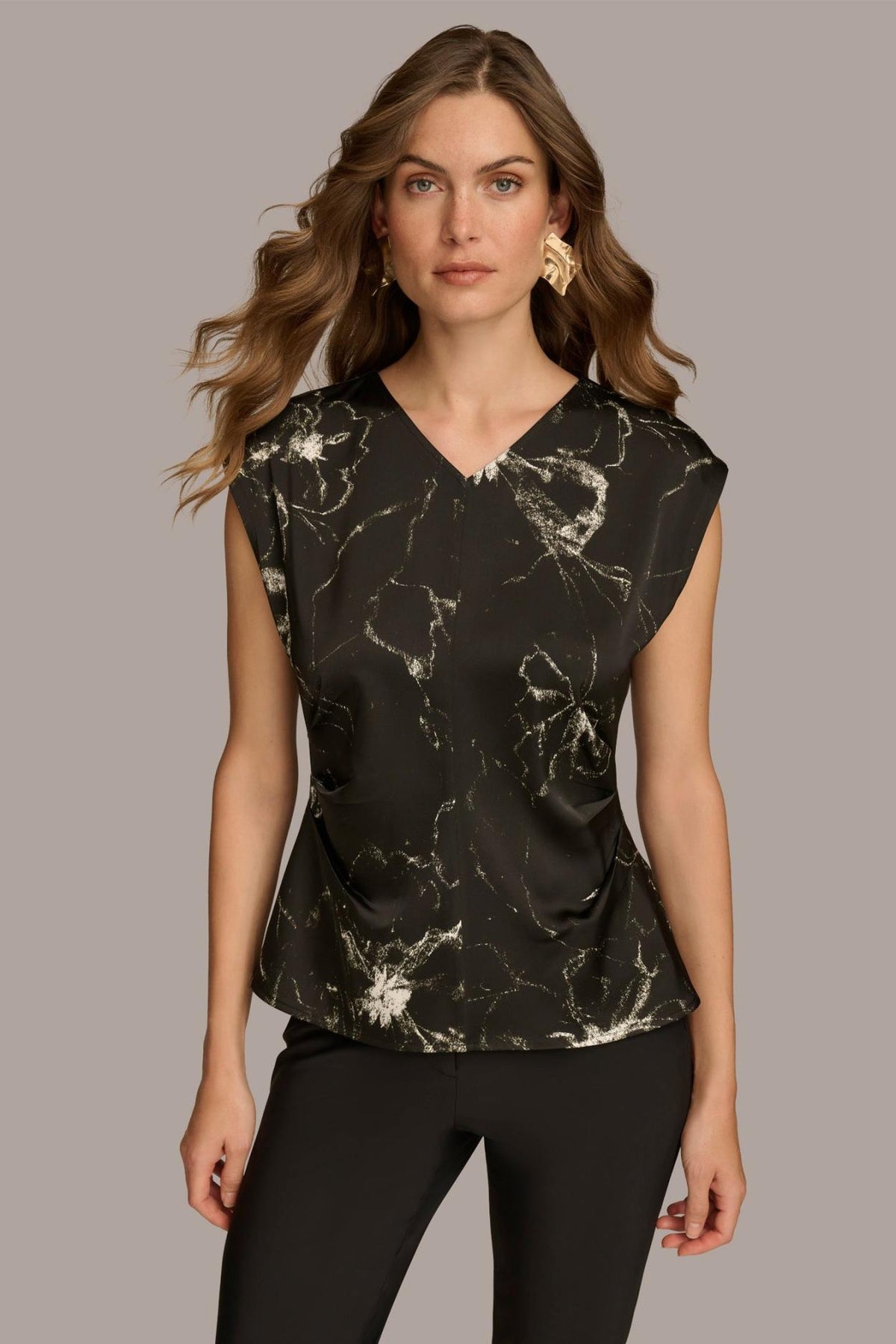 Donna Karan Sweaters And Tops | Women PRINTED CAP SLEEVE WITH DARTS Black