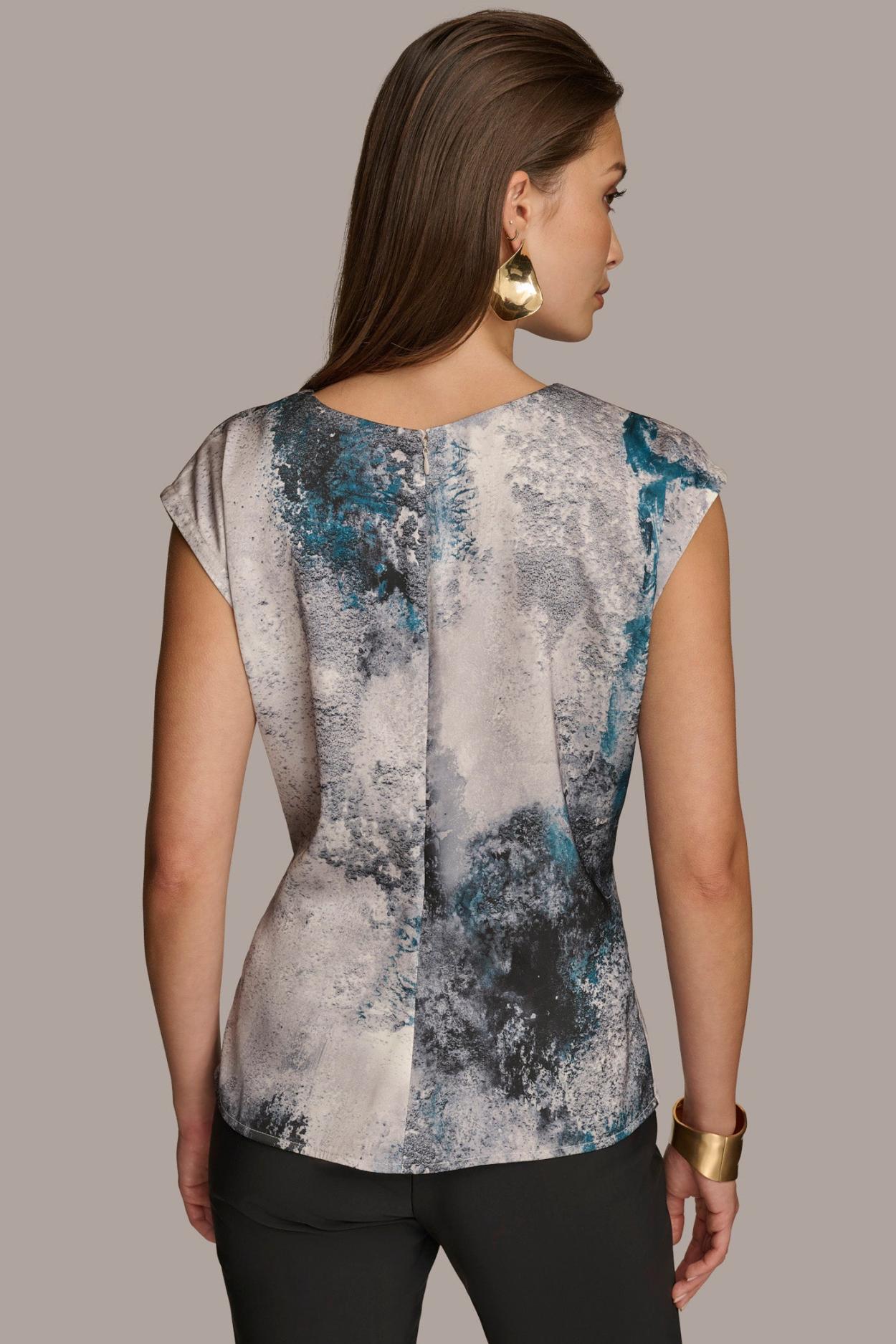 Donna Karan Sweaters And Tops | Women PRINTED CAP SLEEVE WITH DARTS Peacock Blue