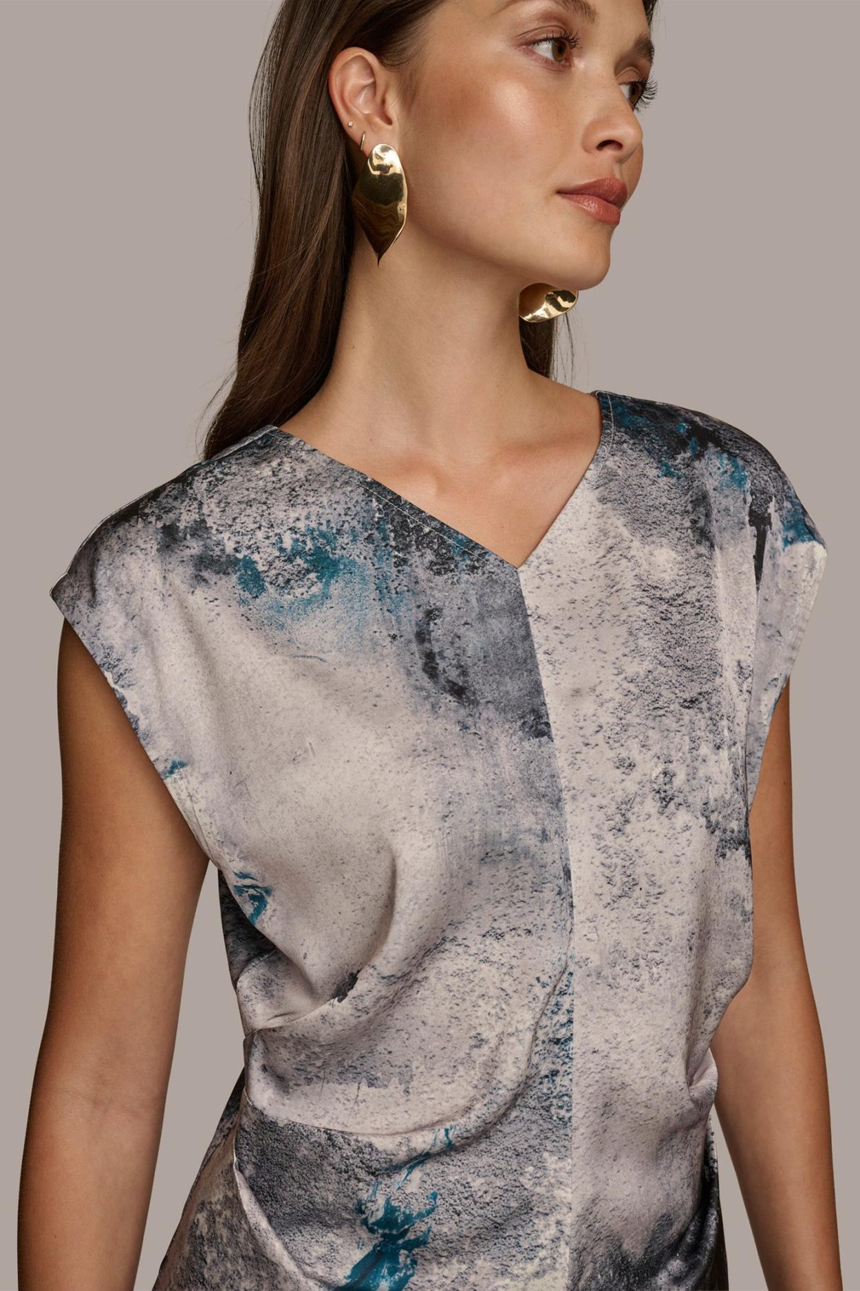Donna Karan Sweaters And Tops | Women PRINTED CAP SLEEVE WITH DARTS Peacock Blue