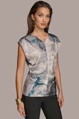 Donna Karan Sweaters And Tops | Women PRINTED CAP SLEEVE WITH DARTS Peacock Blue