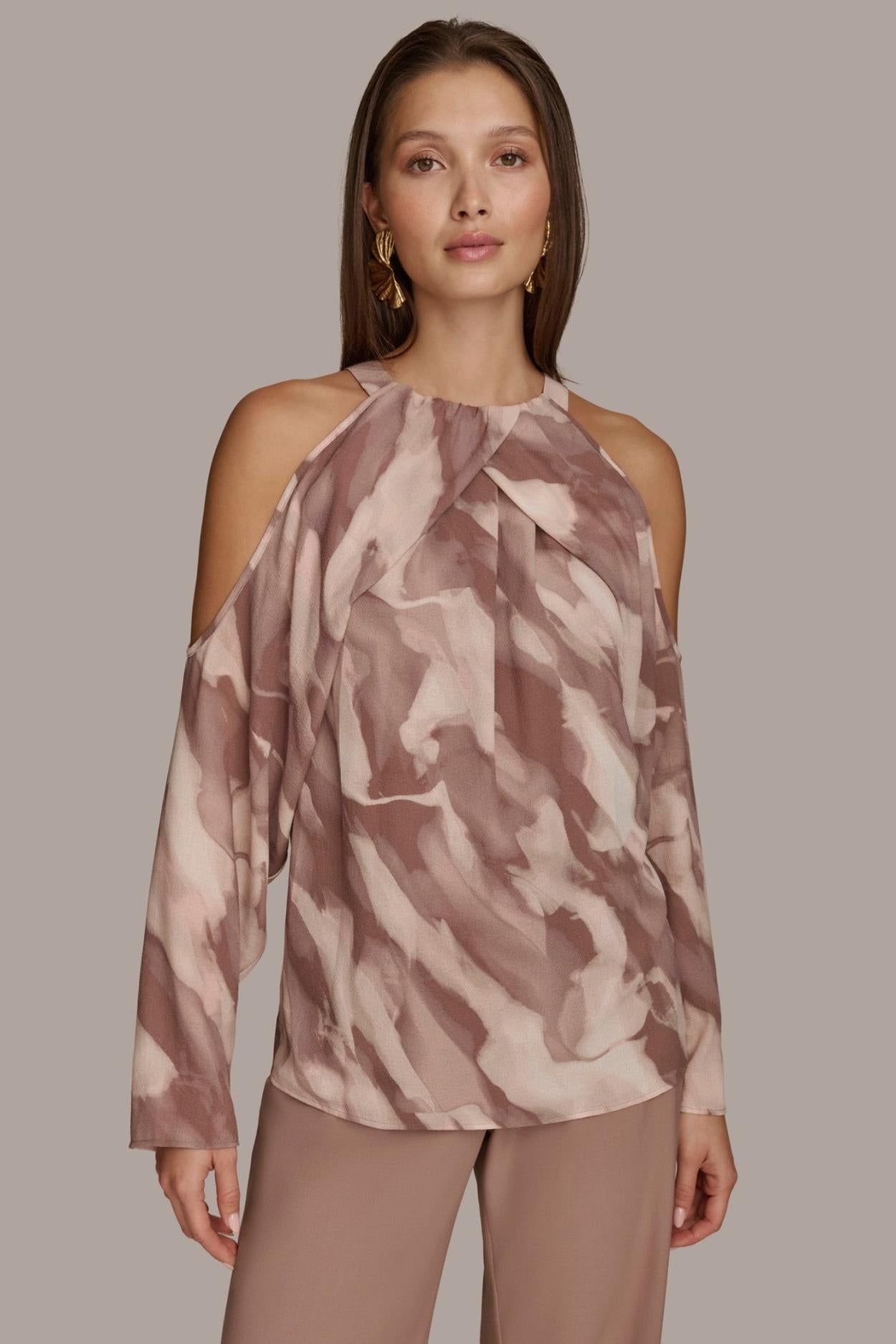 Donna Karan Sweaters And Tops | Women PRINTED COLD SHOULDER TOP Mink Combo