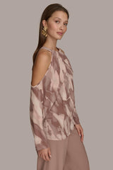 Donna Karan Sweaters And Tops | Women PRINTED COLD SHOULDER TOP Mink Combo