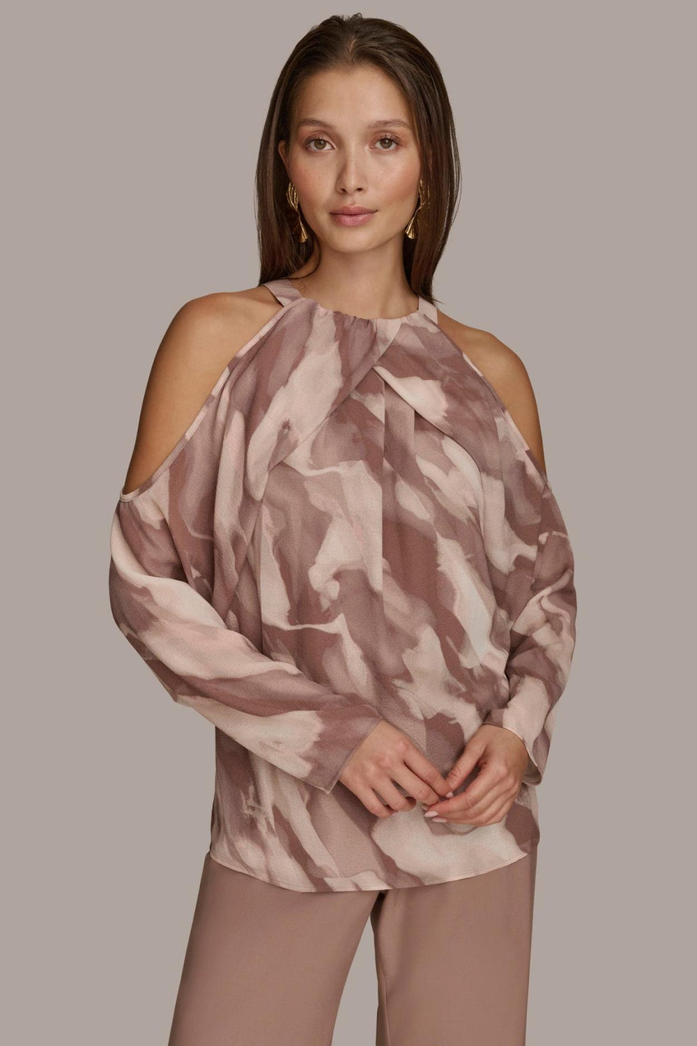 Donna Karan Sweaters And Tops | Women PRINTED COLD SHOULDER TOP Mink Combo