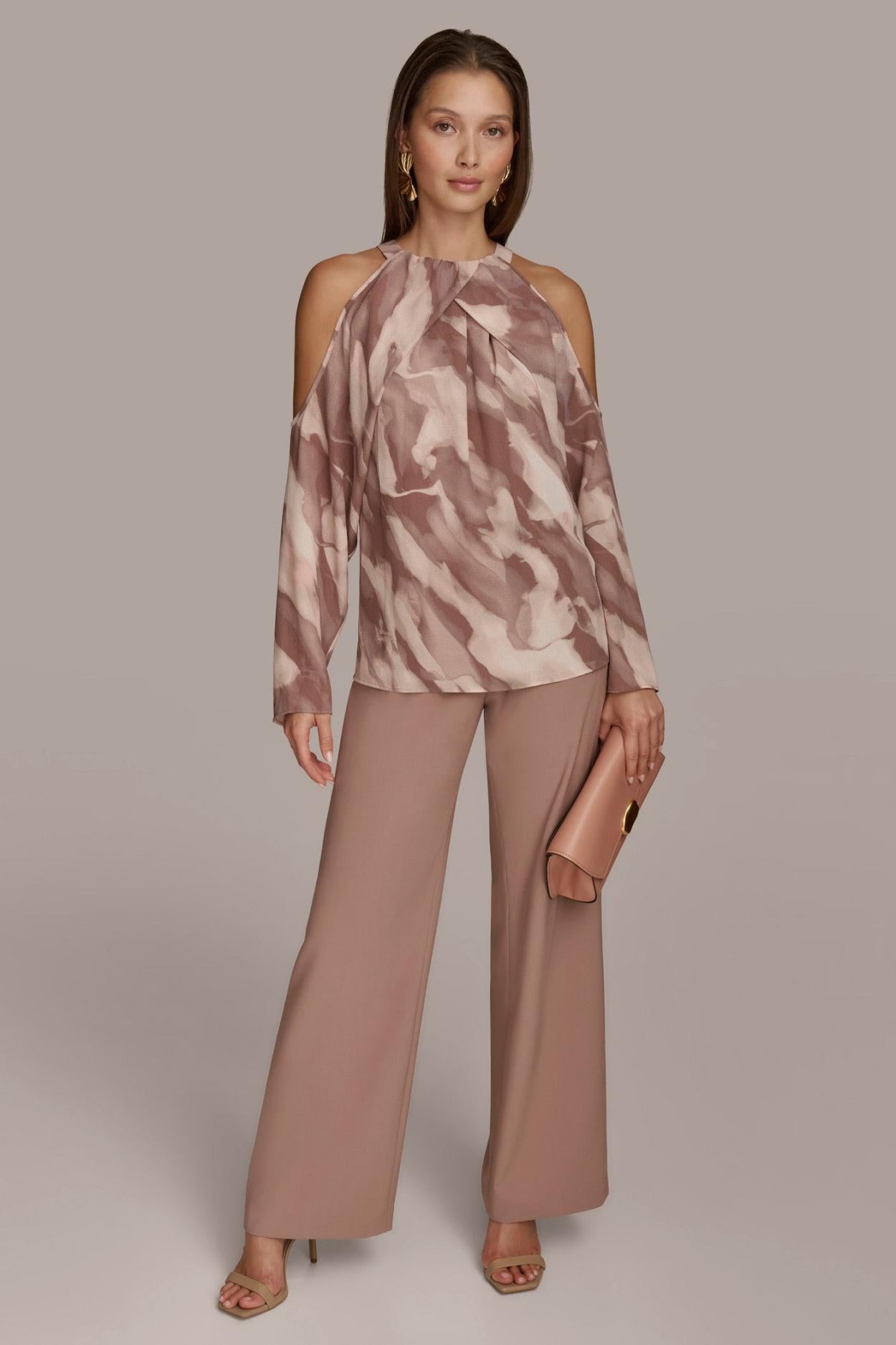 Donna Karan Sweaters And Tops | Women PRINTED COLD SHOULDER TOP Mink Combo
