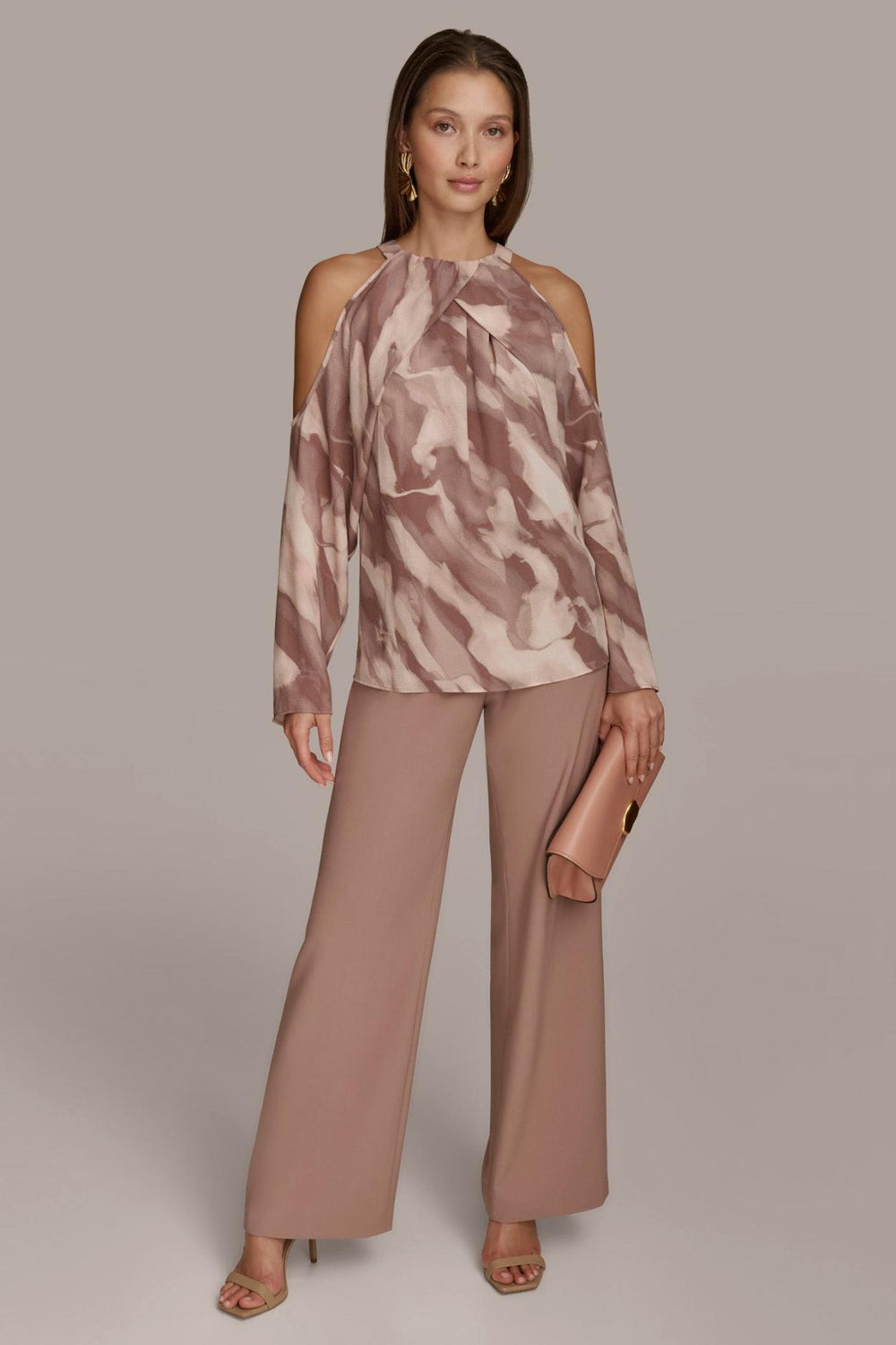 Donna Karan Sweaters And Tops | Women PRINTED COLD SHOULDER TOP Mink Combo