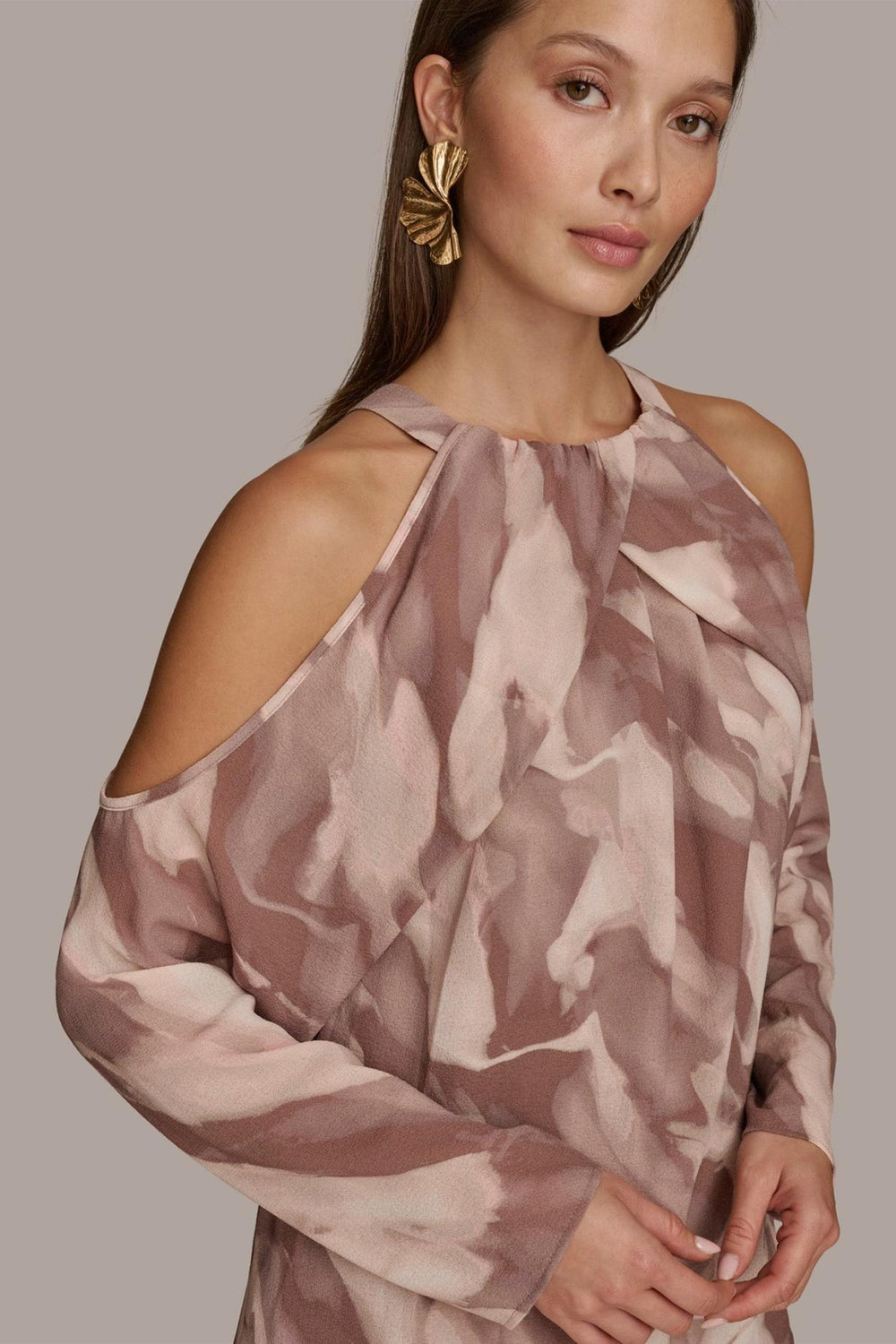 Donna Karan Sweaters And Tops | Women PRINTED COLD SHOULDER TOP Mink Combo