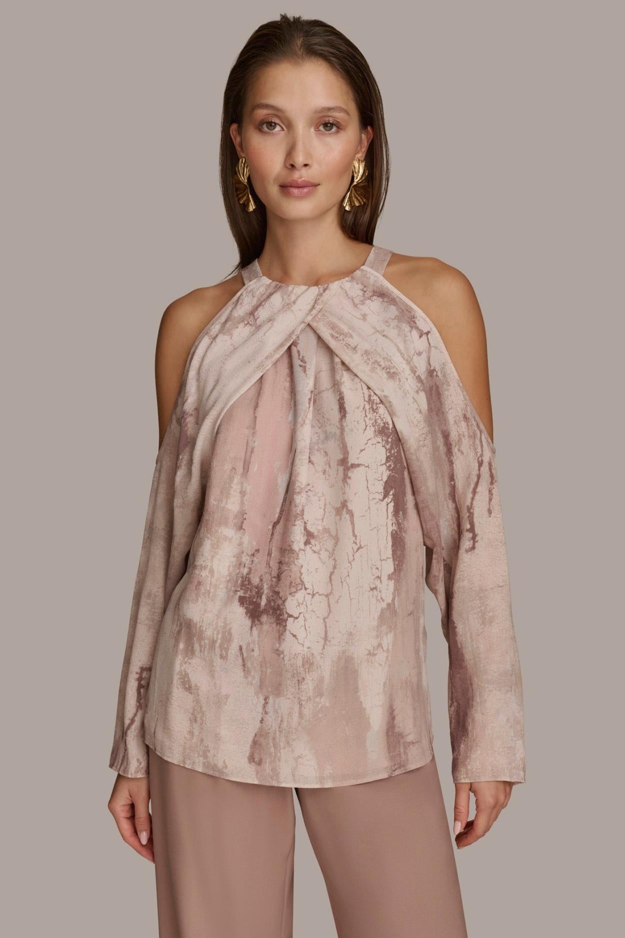 Donna Karan Sweaters And Tops | Women PRINTED COLD SHOULDER TOP Mink Multi