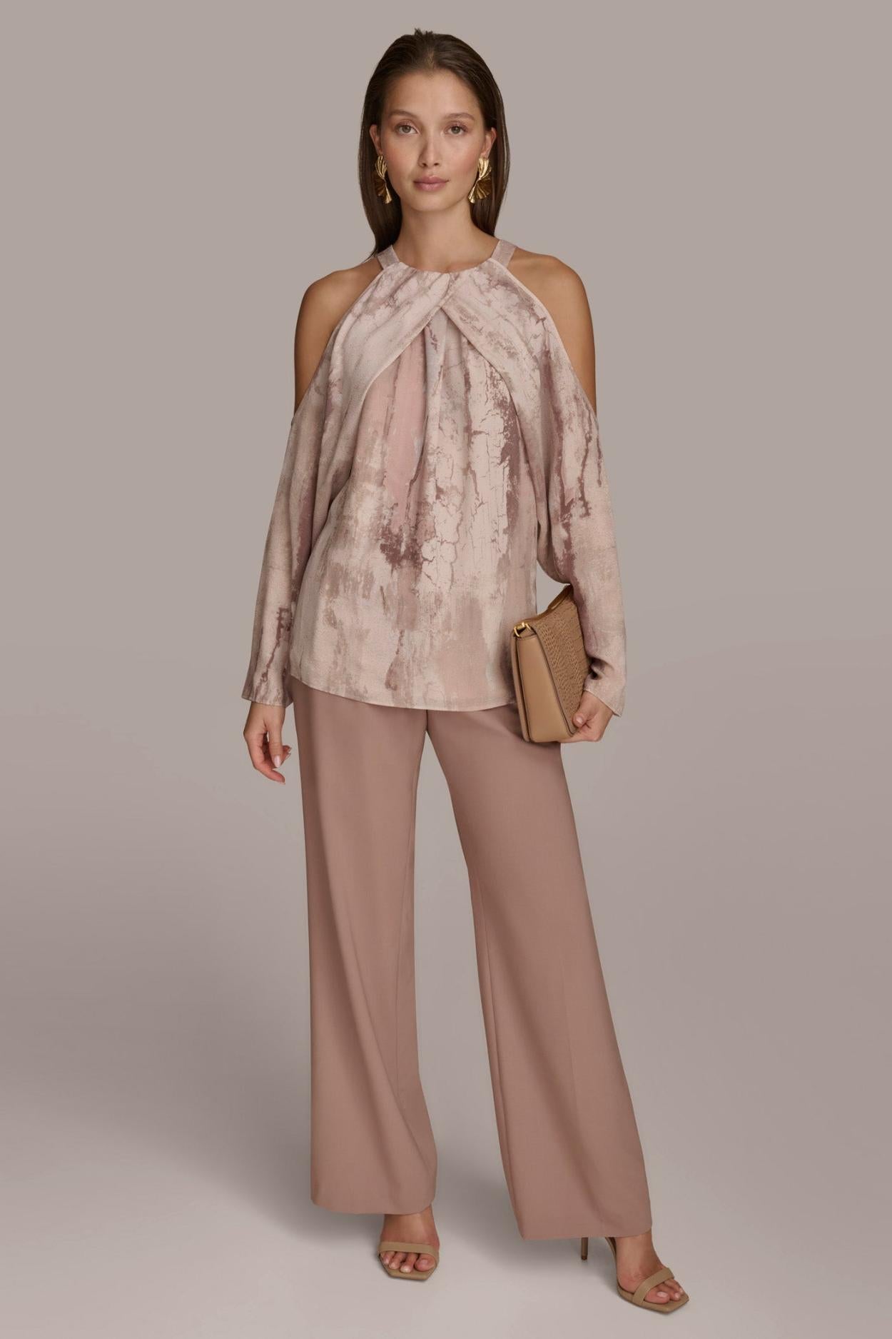 Donna Karan Sweaters And Tops | Women PRINTED COLD SHOULDER TOP Mink Multi