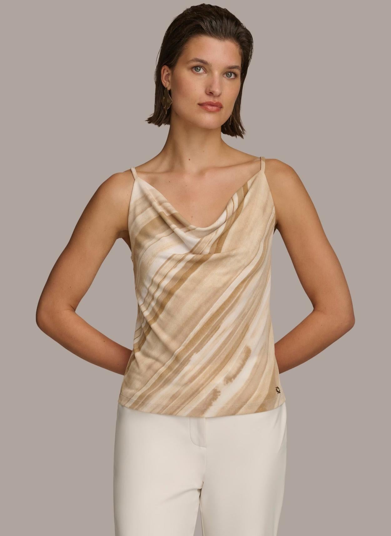Donna Karan Sweaters And Tops | Women PRINTED COWL STRAPPY CAMI Beige