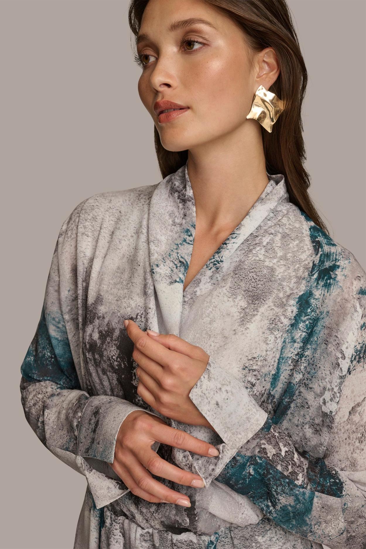 Donna Karan Sweaters And Tops | Women PRINTED FAUX WRAP BLOUSE Peacock Multi