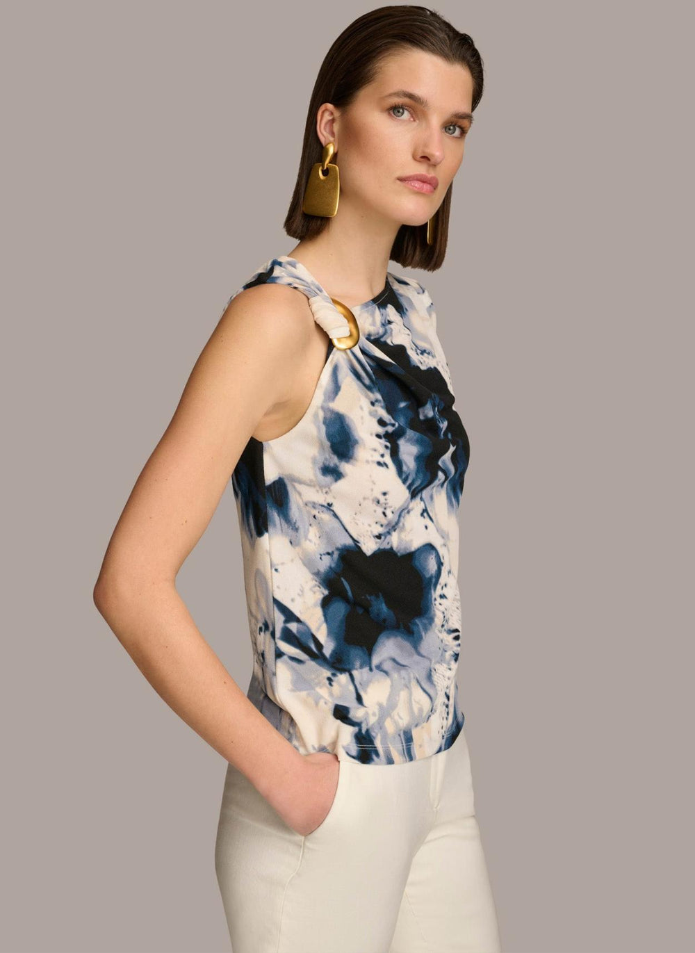 Donna Karan Sweaters And Tops | Women PRINTED HARDWARE SHOULDER TOP Tide/cream