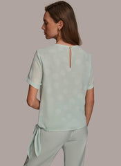 Donna Karan Sweaters And Tops | Women PRINTED SIDE TIE BLOUSE Blue Frost Combo