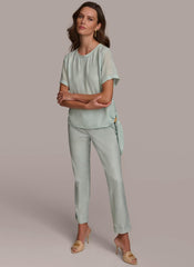 Donna Karan Sweaters And Tops | Women PRINTED SIDE TIE BLOUSE Blue Frost Combo