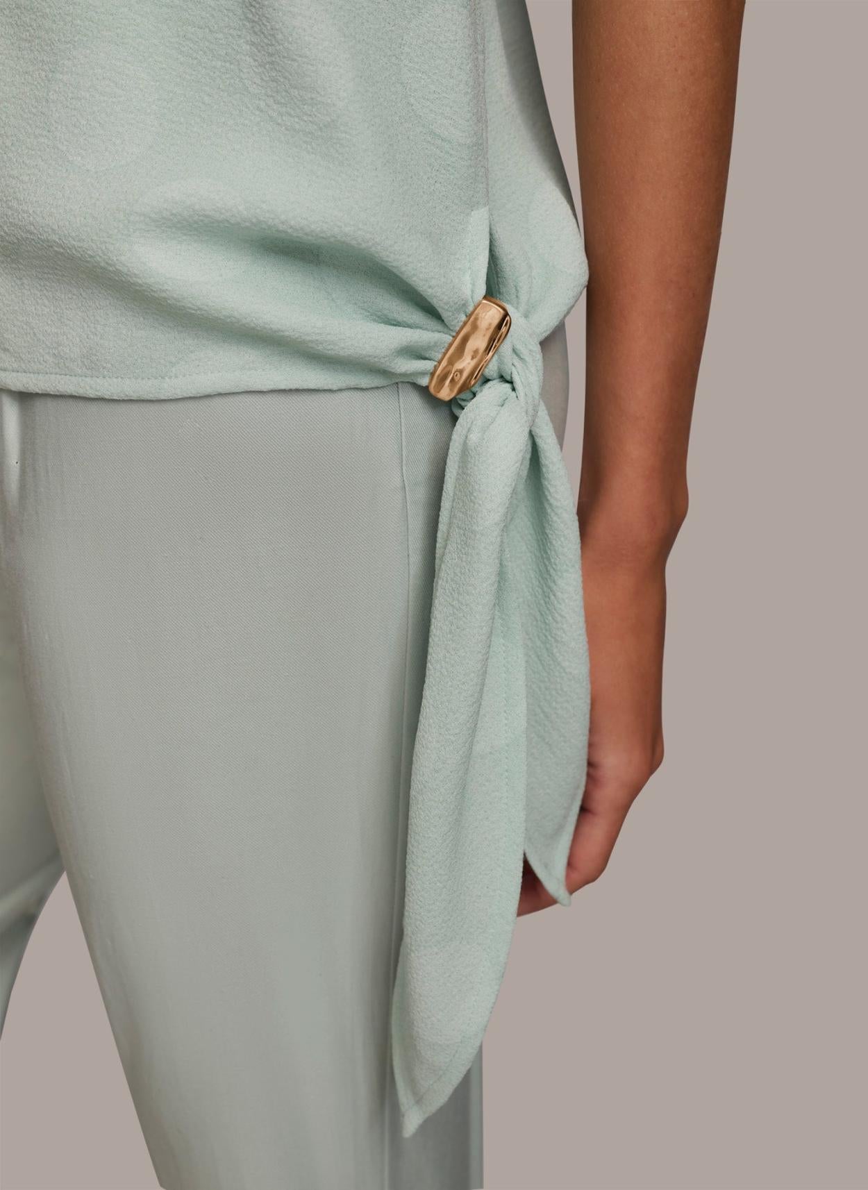 Donna Karan Sweaters And Tops | Women PRINTED SIDE TIE BLOUSE Blue Frost Combo