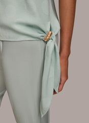 Donna Karan Sweaters And Tops | Women PRINTED SIDE TIE BLOUSE Blue Frost Combo