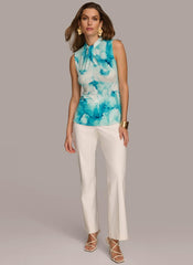 Donna Karan Sweaters And Tops | Women PRINTED TWIST FRONT SLEEVELESS TOP Wave Multi